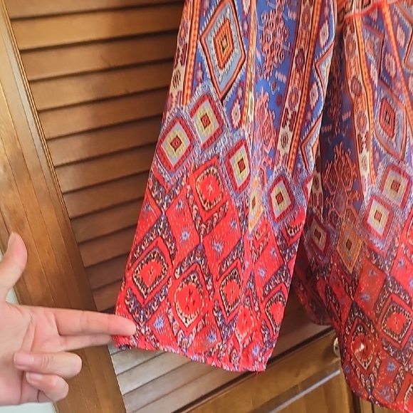 Sami & Jo Bohemian Red and Blue Women's Top button down light weight - Picture 10 of 12